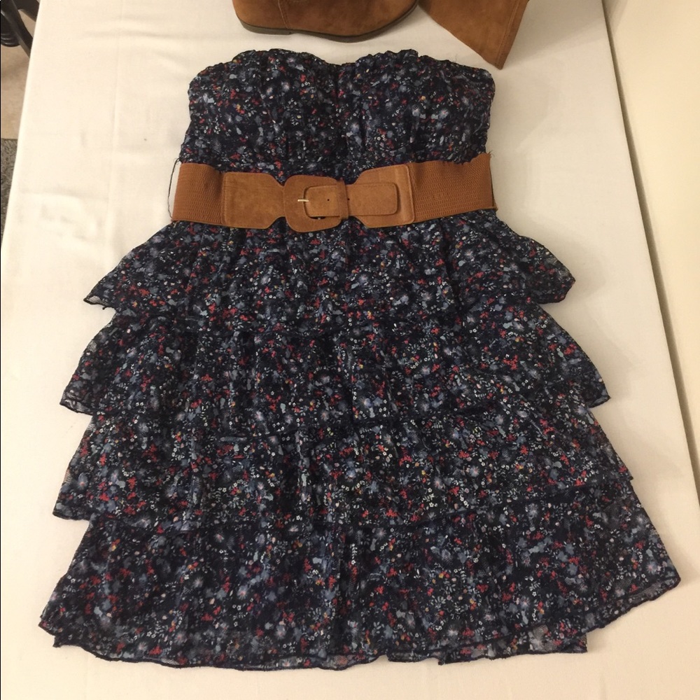 Deb 🌷Strapless Mini Dress Sz 12 Navy Print - Picture 3 of 8